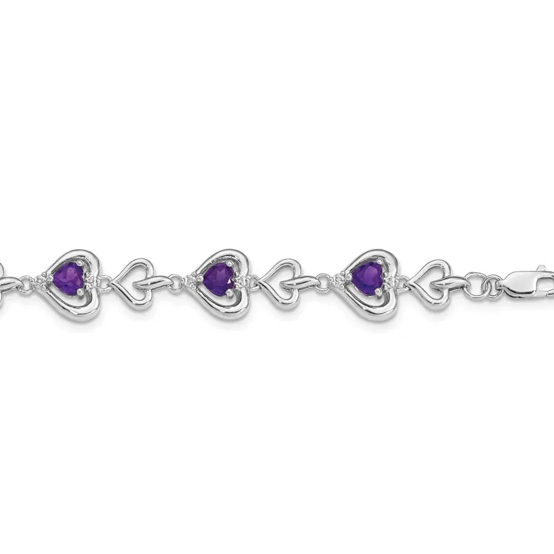 Heart Purple Amethyst & Diamond Prong Sterling Silver Heart Link Bracelet sold by Zulily product image thumbnail 2