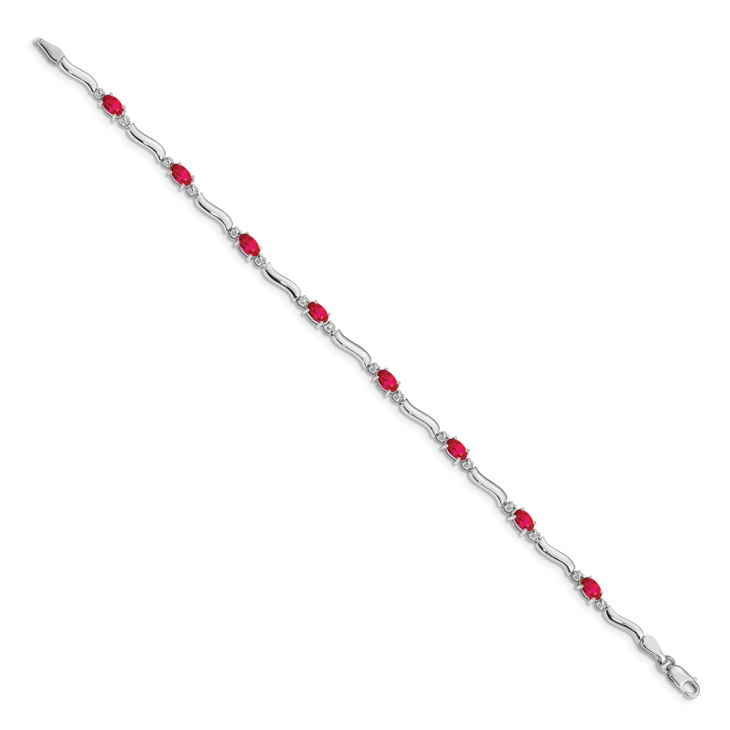 Oval Red Ruby & Diamond Prong 14K White Gold Wave Link Bracelet sold by Zulily product image thumbnail 3