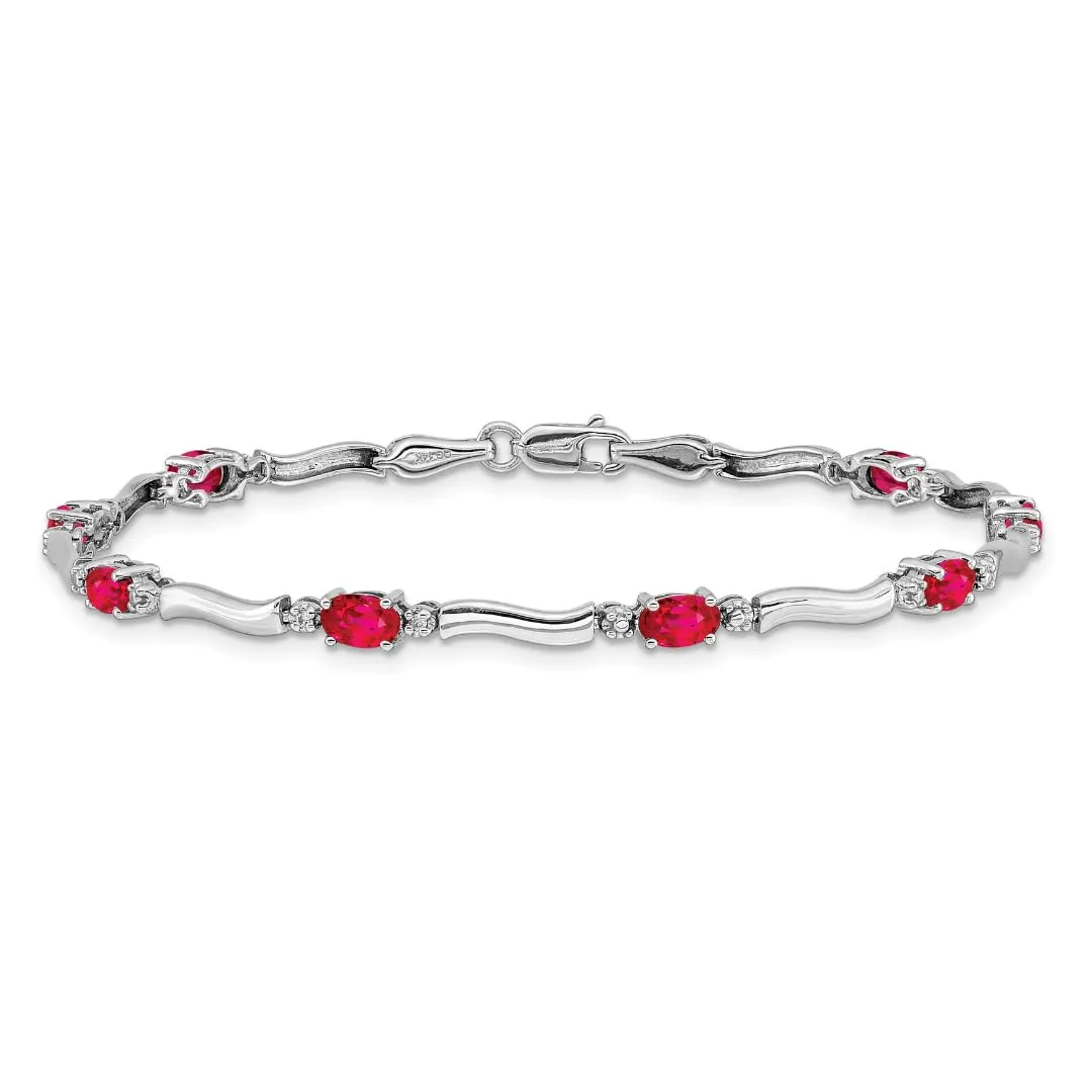 Oval Red Ruby & Diamond Prong 14K White Gold Wave Link Bracelet sold by Zulily