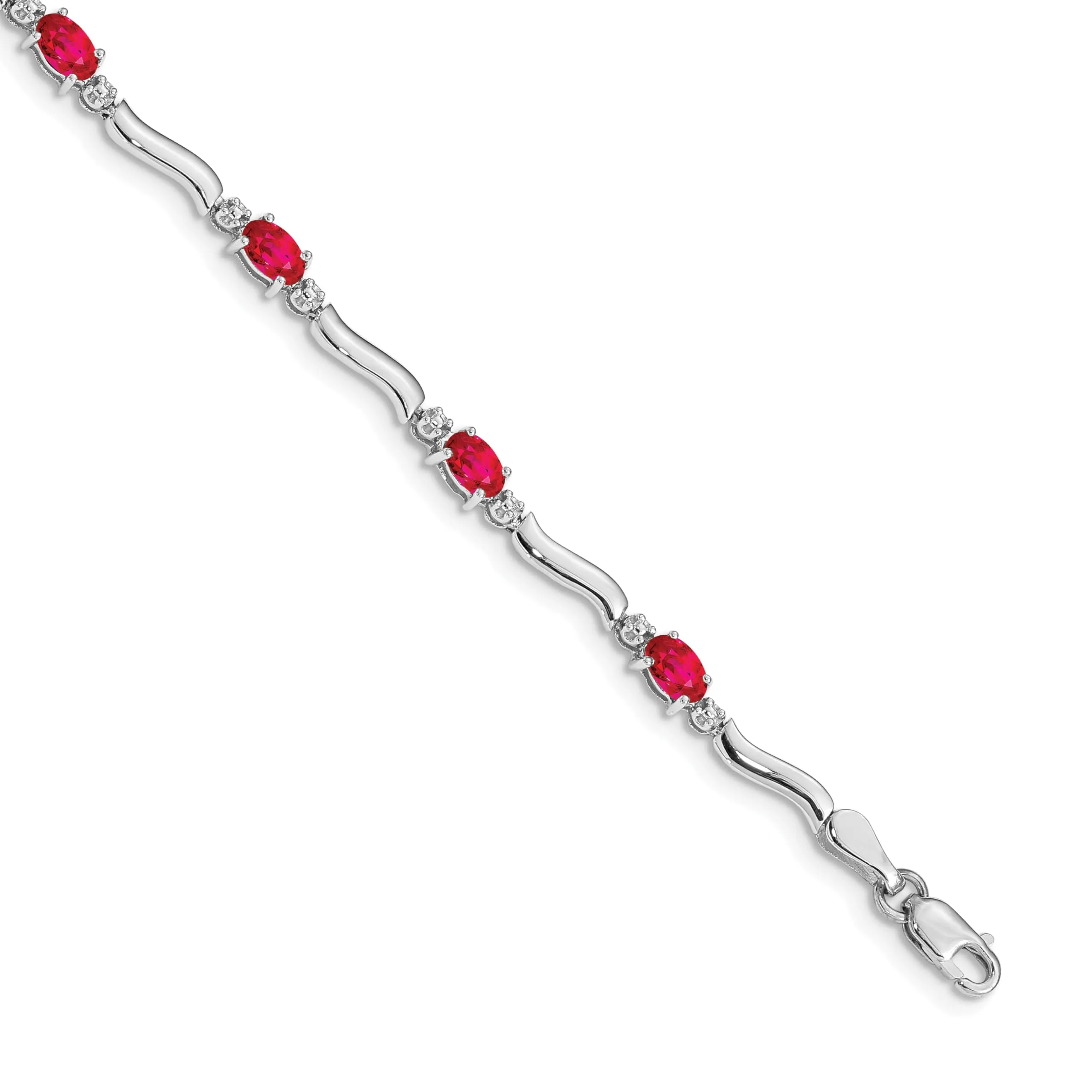 Oval Red Ruby & Diamond Prong 14K White Gold Wave Link Bracelet sold by Zulily product image thumbnail 5