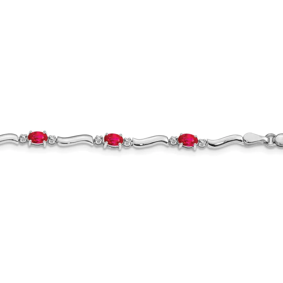 Oval Red Ruby & Diamond Prong 14K White Gold Wave Link Bracelet sold by Zulily product image thumbnail 2