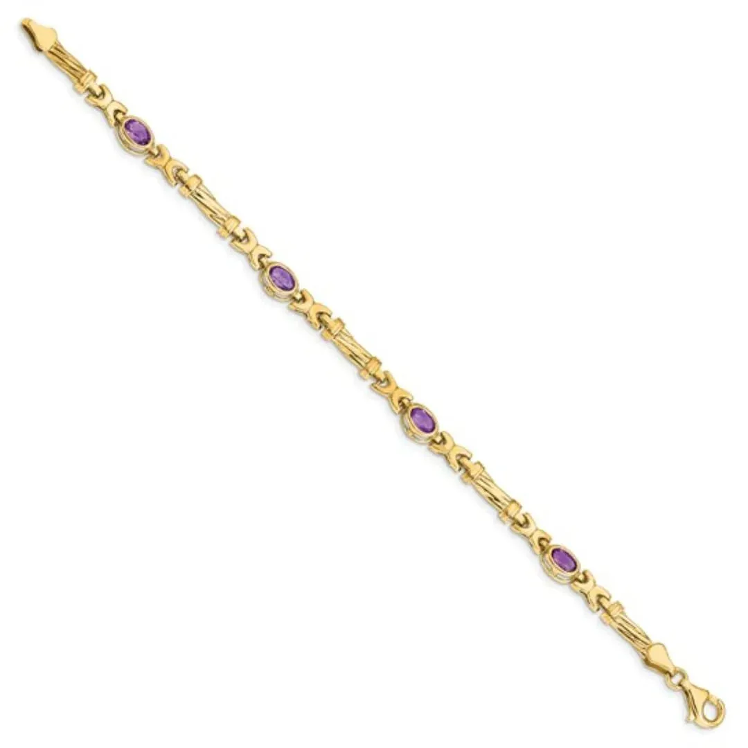 Oval Purple Amethyst Bezel 10K Yellow Gold Fancy Link Bracelet sold by Zulily product image thumbnail 4