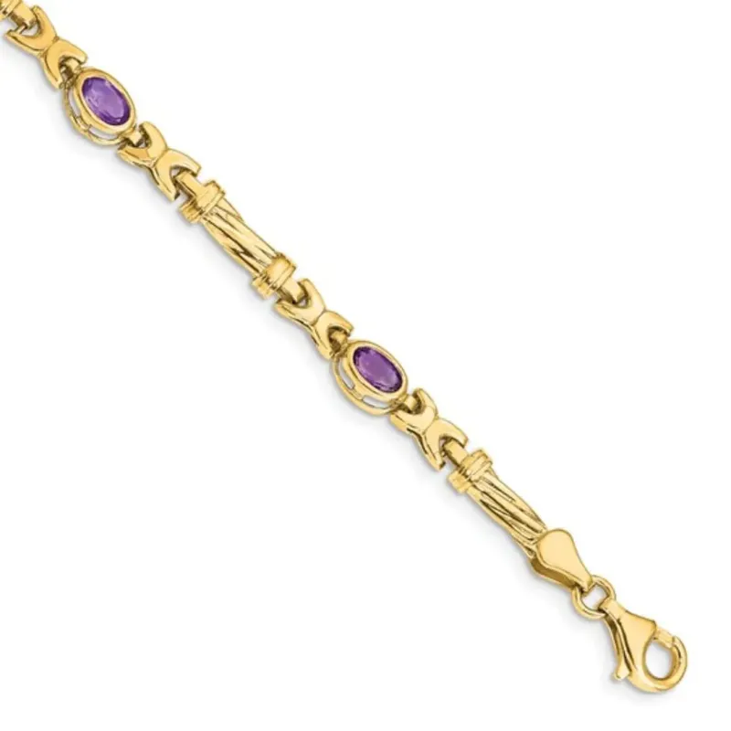 Oval Purple Amethyst Bezel 10K Yellow Gold Fancy Link Bracelet made by Zulily