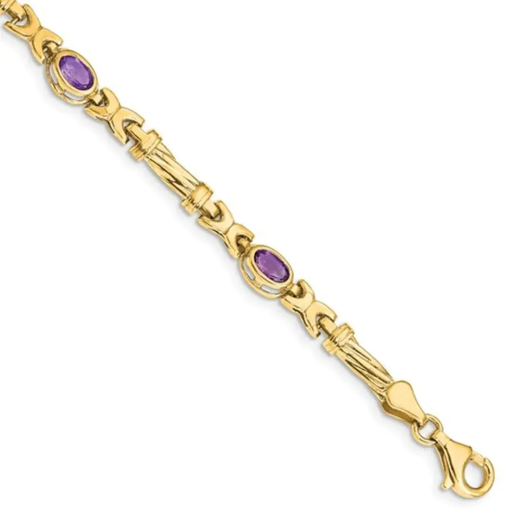 Oval Purple Amethyst Bezel 10K Yellow Gold Fancy Link Bracelet sold by Zulily