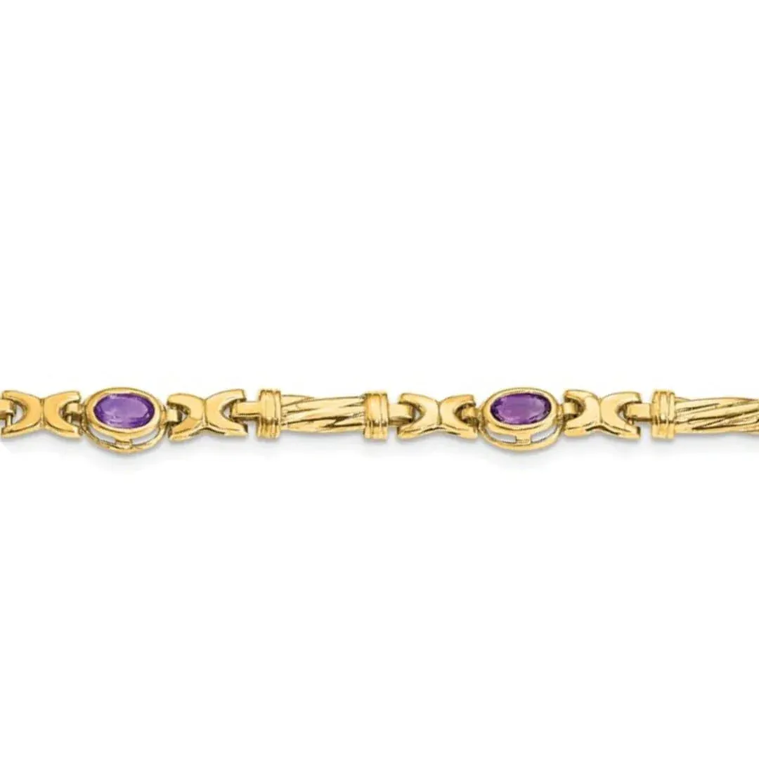 Oval Purple Amethyst Bezel 10K Yellow Gold Fancy Link Bracelet sold by Zulily product image thumbnail 2
