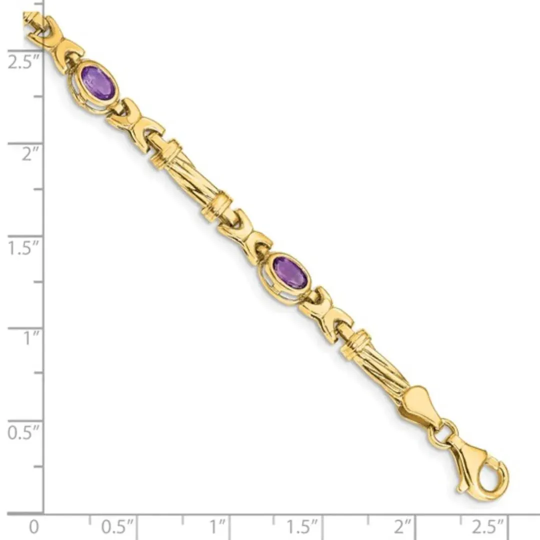 Oval Purple Amethyst Bezel 10K Yellow Gold Fancy Link Bracelet sold by Zulily product image thumbnail 3