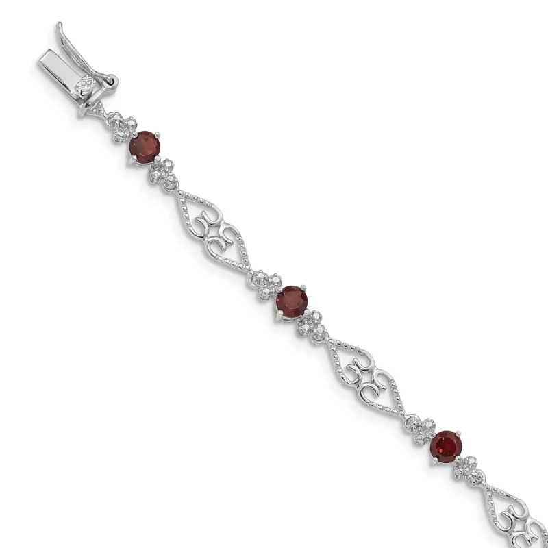 Genuine Red Garnet Diamond Sterling Silver Bracelet made by Zulily