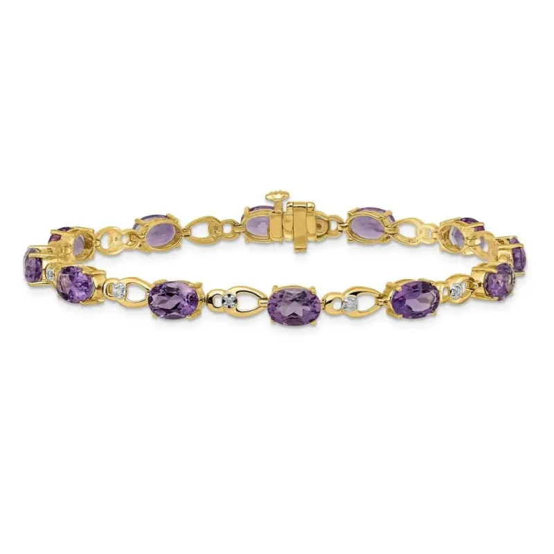 Oval Purple Amethyst & Diamond Prong 14K Yellow Gold Link Bracelet made by Zulily