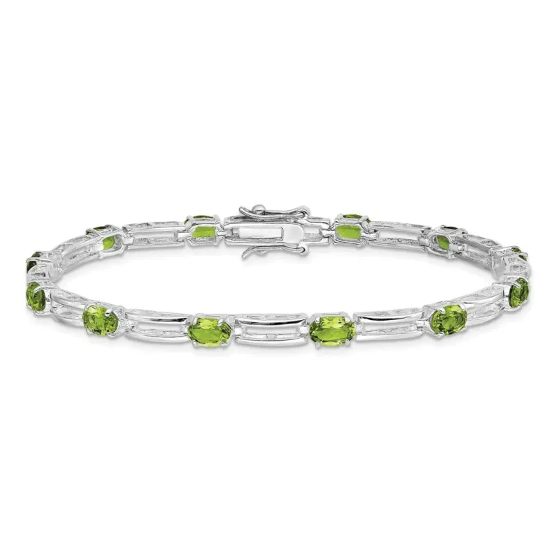 Oval Green Peridot Prong Rhodium Plated Sterling Silver Bar Link Bracelet made by Zulily