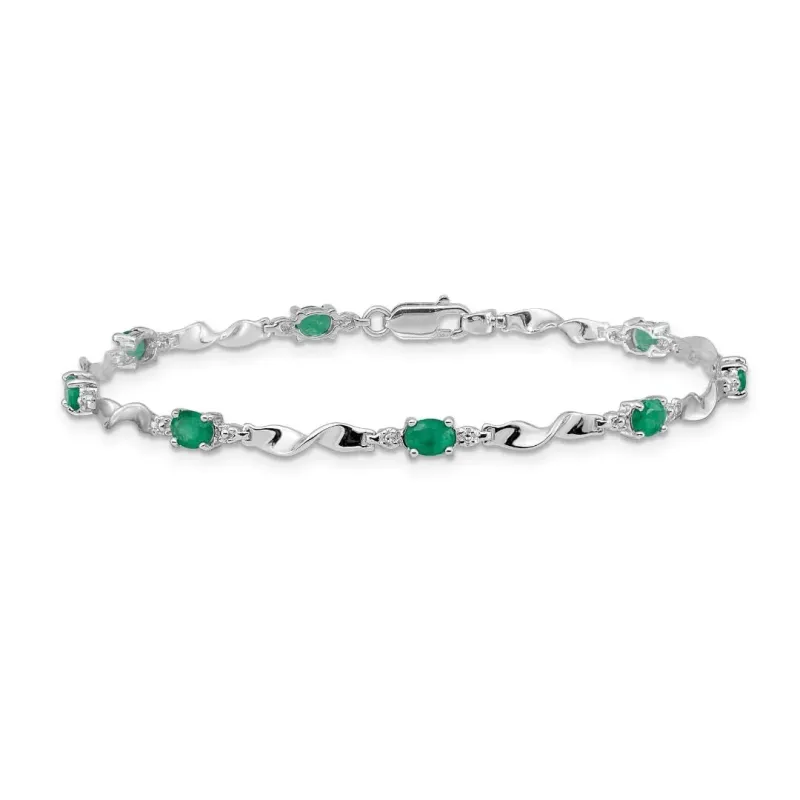 Genuine Green Emerald and Diamond Twisted Link 7 inch Bracelet made by Zulily