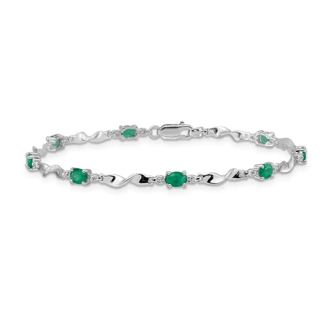 Genuine Green Emerald and Diamond Twisted Link 7 inch Bracelet sold by Zulily