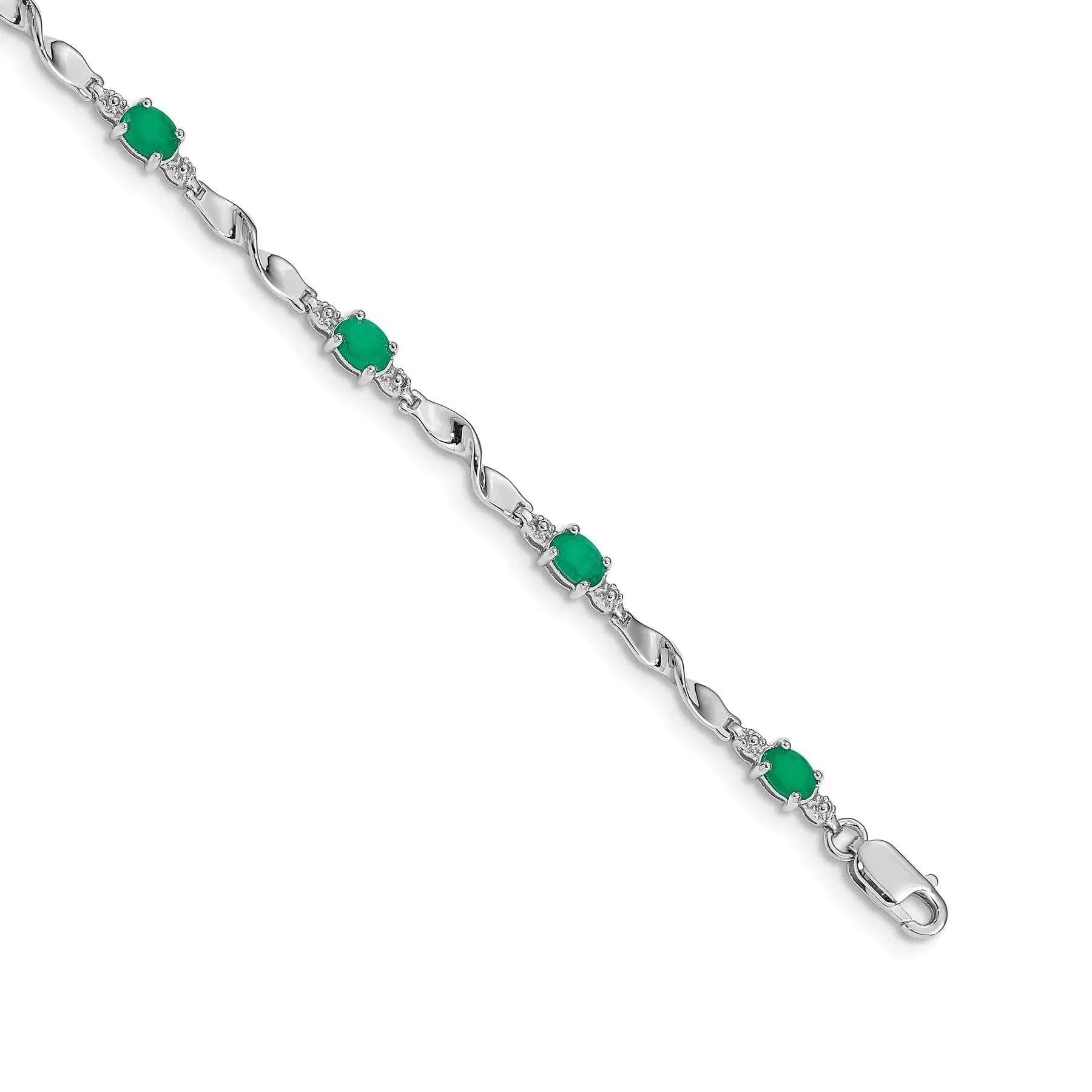 Genuine Green Emerald and Diamond Twisted Link 7 inch Bracelet sold by Zulily product image thumbnail 2