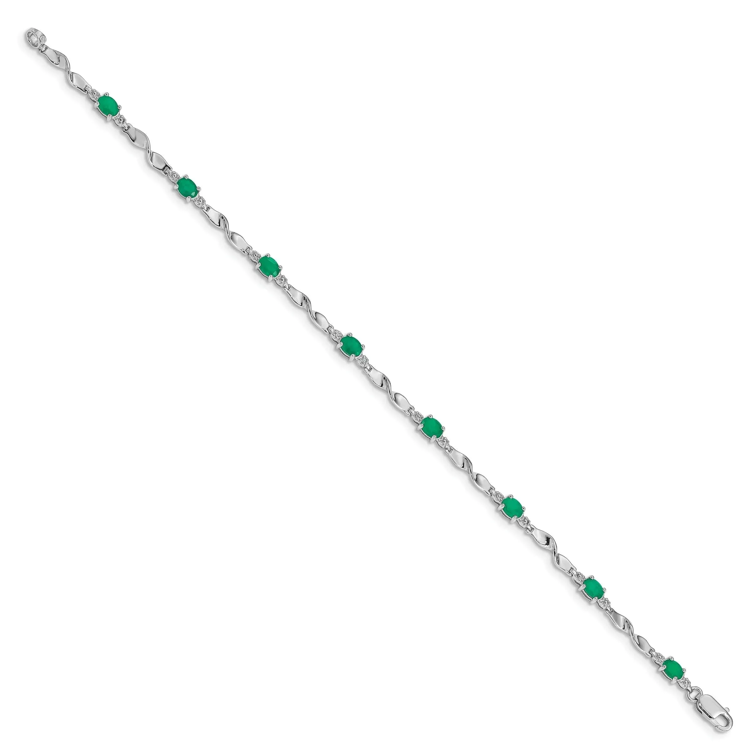 Genuine Green Emerald and Diamond Twisted Link 7 inch Bracelet sold by Zulily product image thumbnail 3