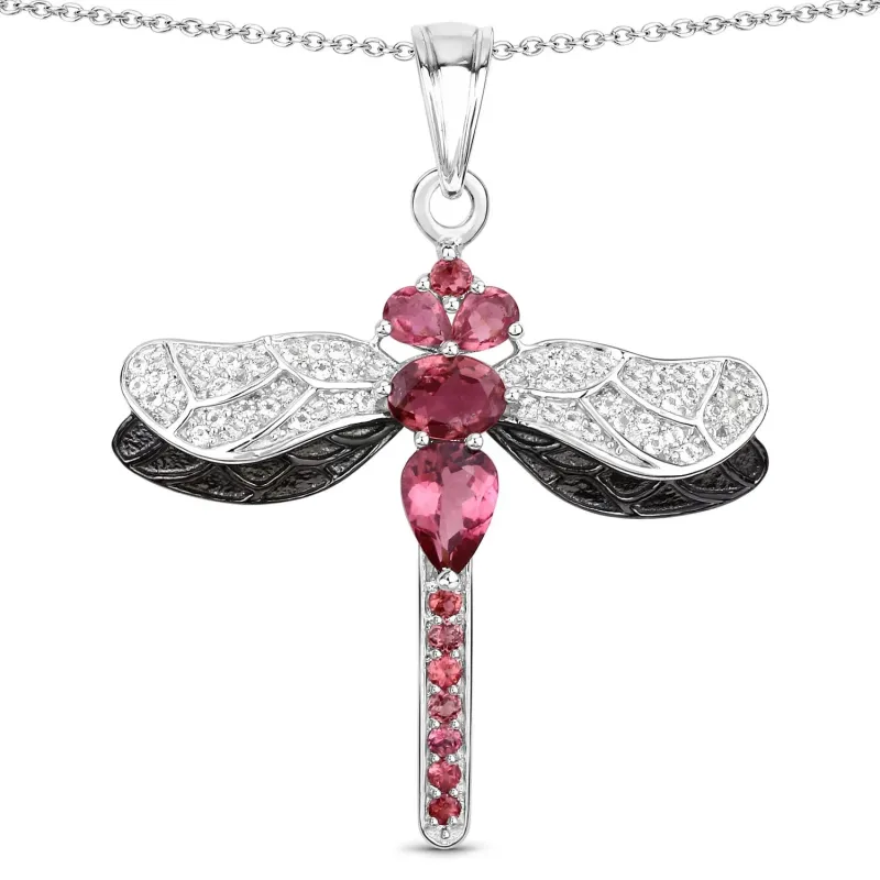1.94 Ct Pink Tourmaline Prong Silver Dragonfly Pendant Cable Chain Necklace made by Zulily