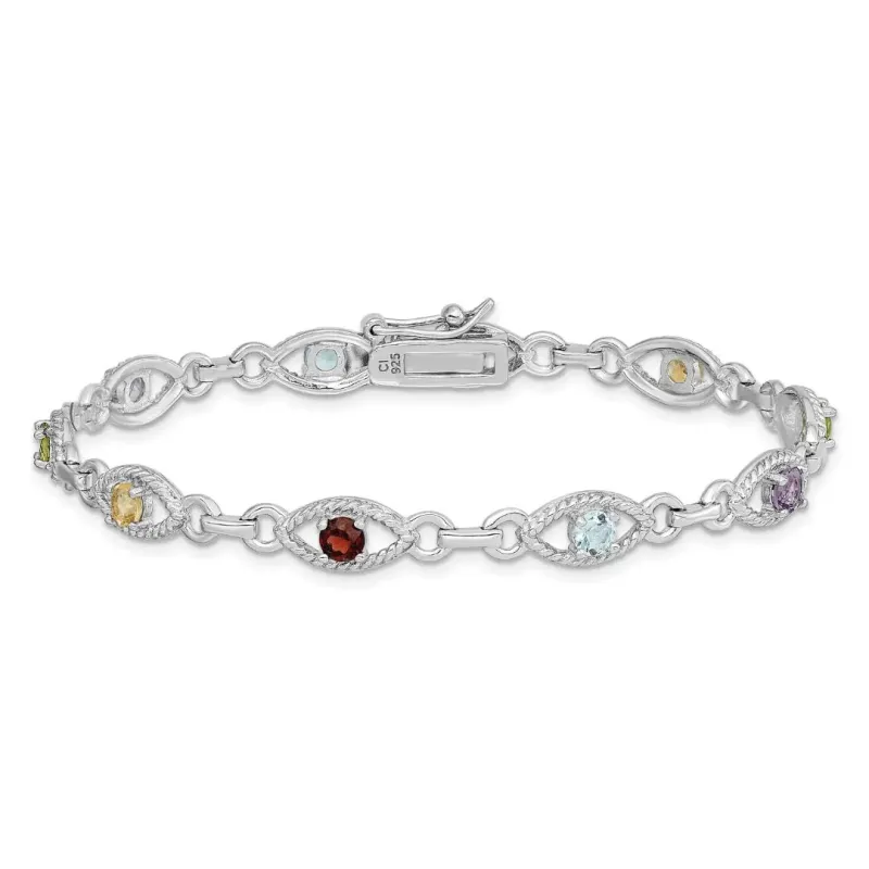 Genuine Multi Gemstone Silver Link Bracelet made by Zulily