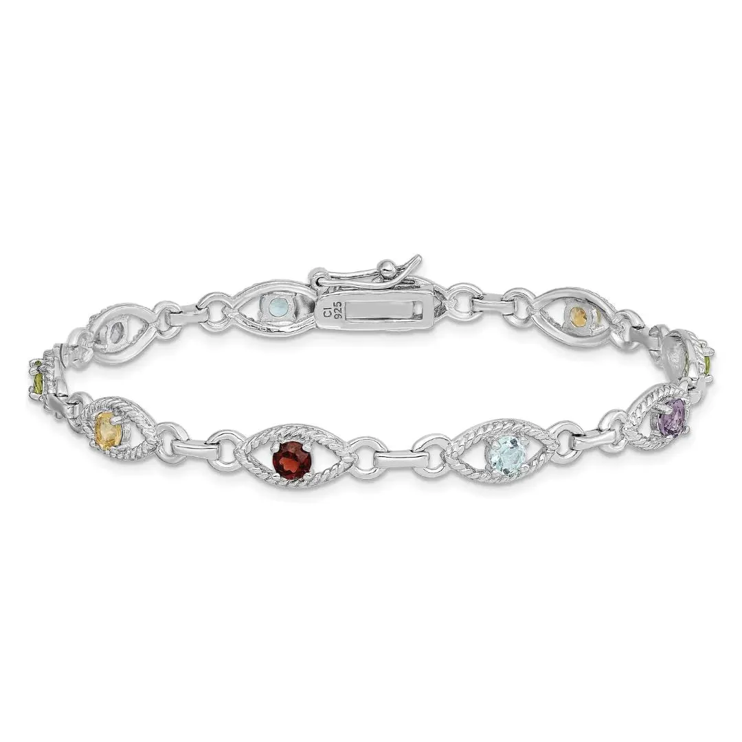 Genuine Multi Gemstone Silver Link Bracelet sold by Zulily