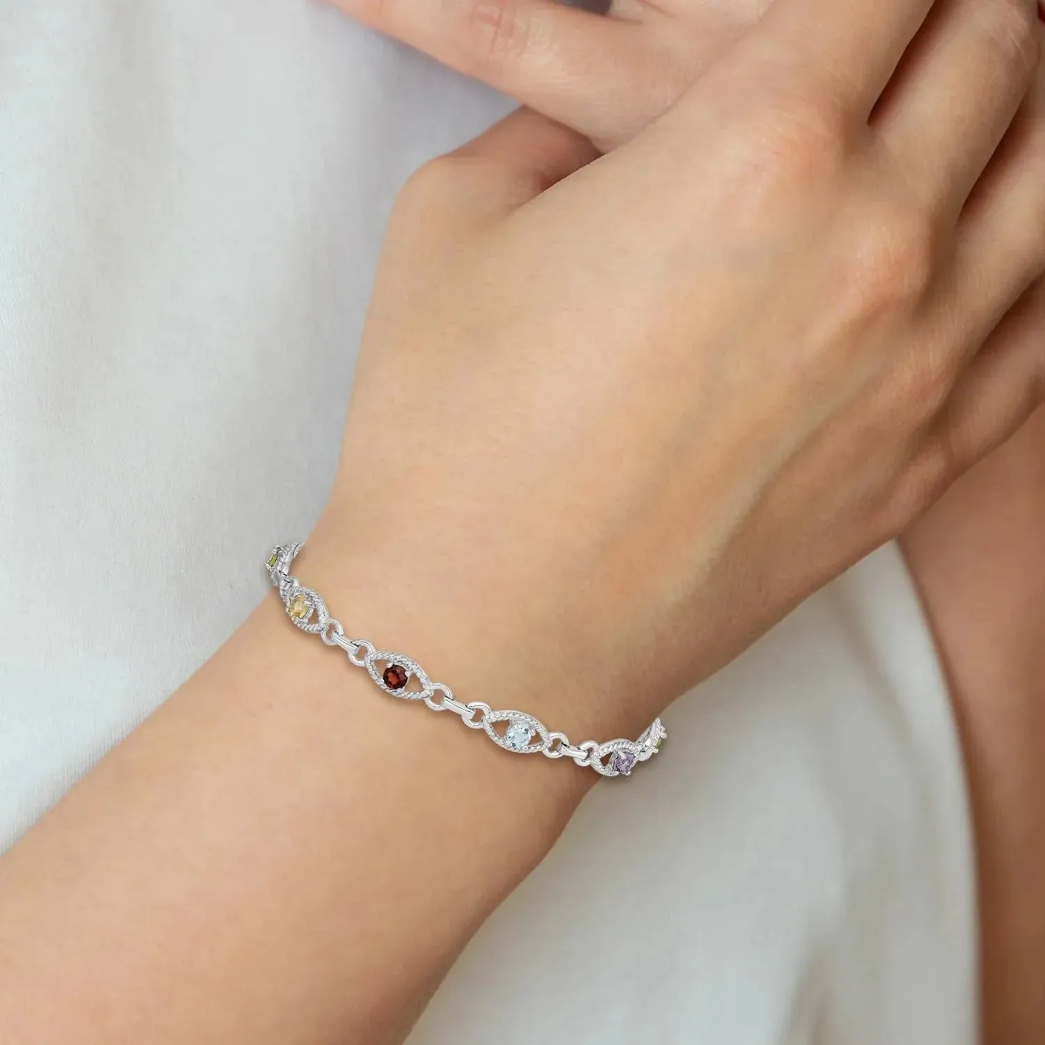 Genuine Multi Gemstone Silver Link Bracelet sold by Zulily product image thumbnail 5