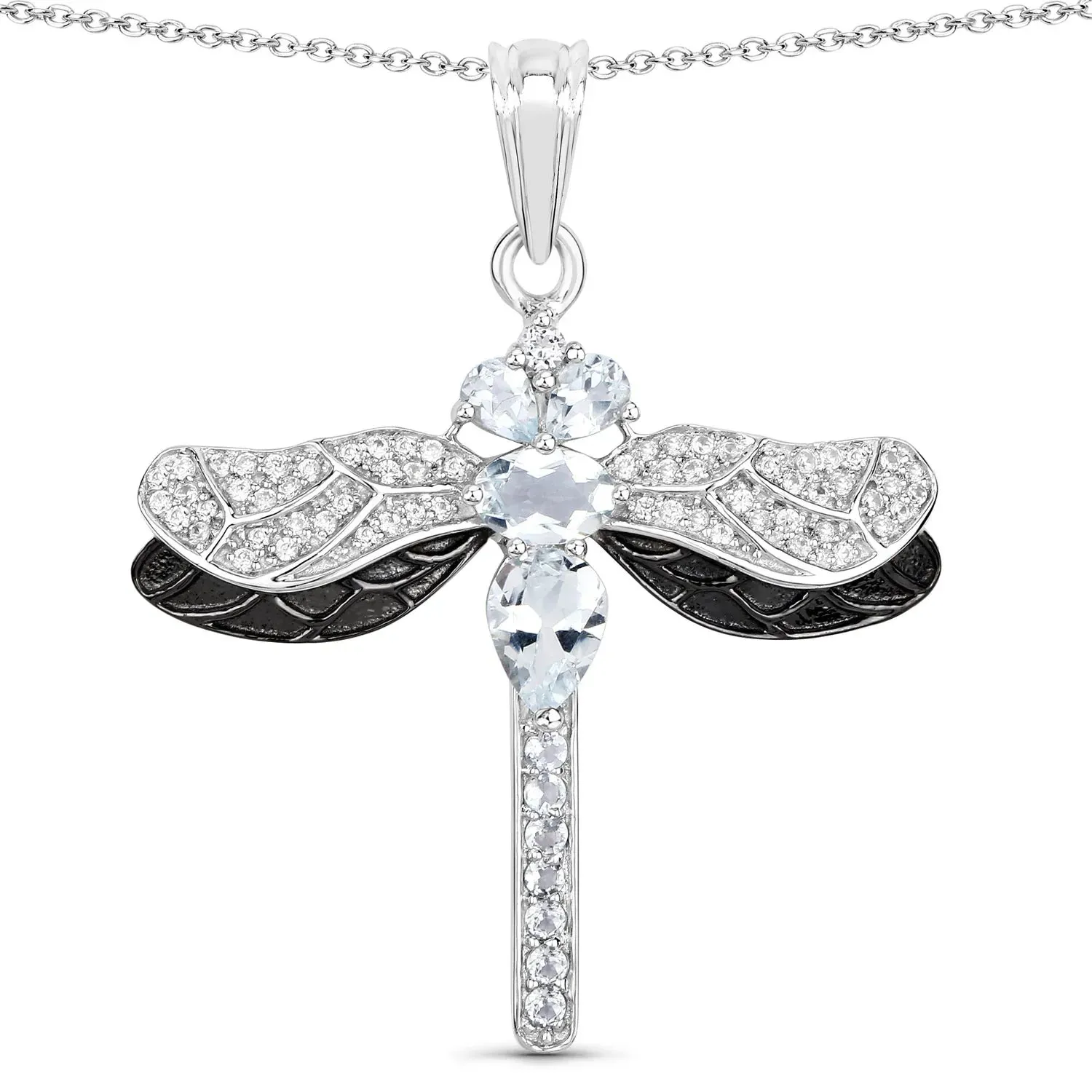 1.86 Ct Blue Aquamarine Prong Sterling Silver Dragonfly Pendant Cable Chain Necklace sold by Zulily