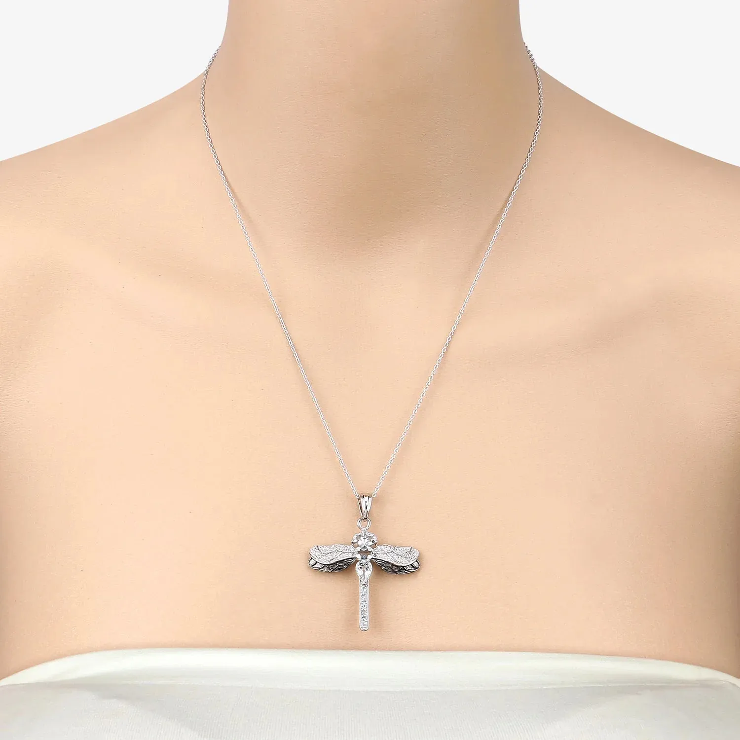 1.86 Ct Blue Aquamarine Prong Sterling Silver Dragonfly Pendant Cable Chain Necklace sold by Zulily product image thumbnail 2