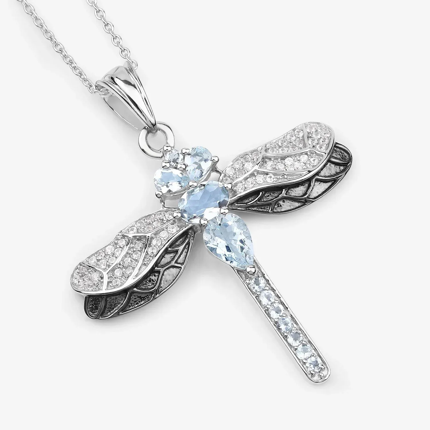 1.86 Ct Blue Aquamarine Prong Sterling Silver Dragonfly Pendant Cable Chain Necklace sold by Zulily product image thumbnail 3