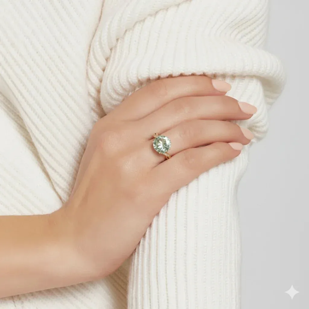 3.11 Ct Round Green Amethyst and White Topaz Prong Silver Bypass Ring sold by Zulily product image thumbnail 2