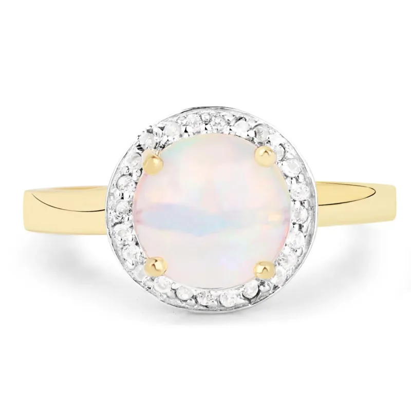0.95 Ct Round White Ethiopian Opal Prong Yellow Gold Plated Silver Halo Ring made by Zulily