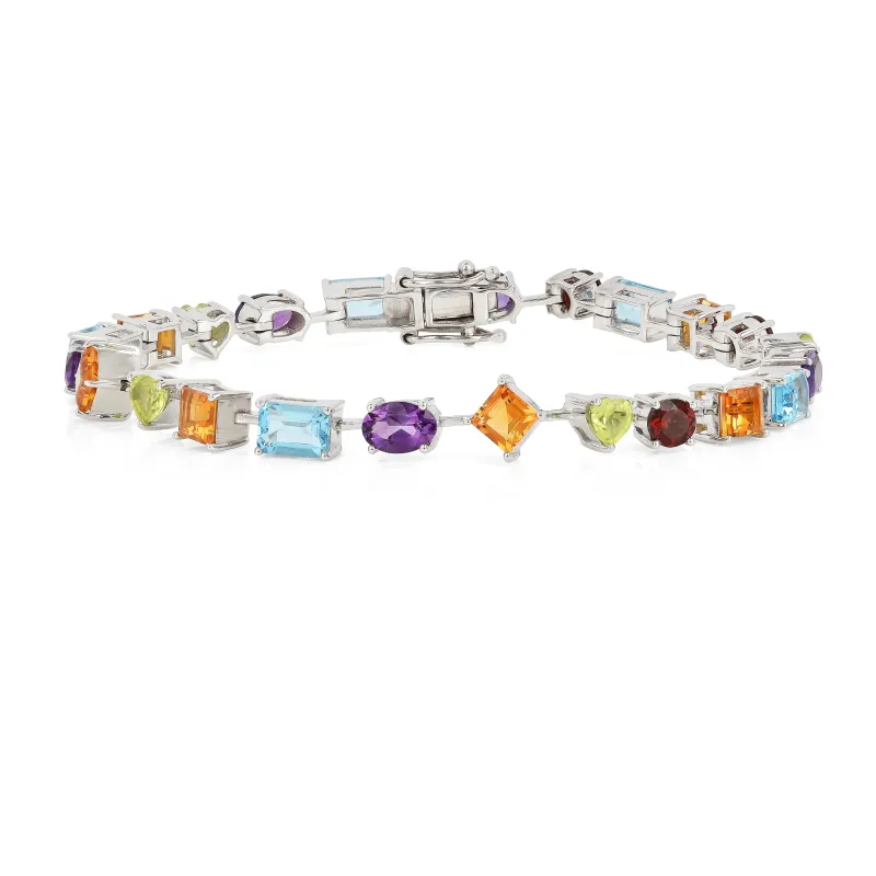 Multi-Shape Multicolor Gemstones Prong Sterling Silver Tennis Bracelet made by Zulily