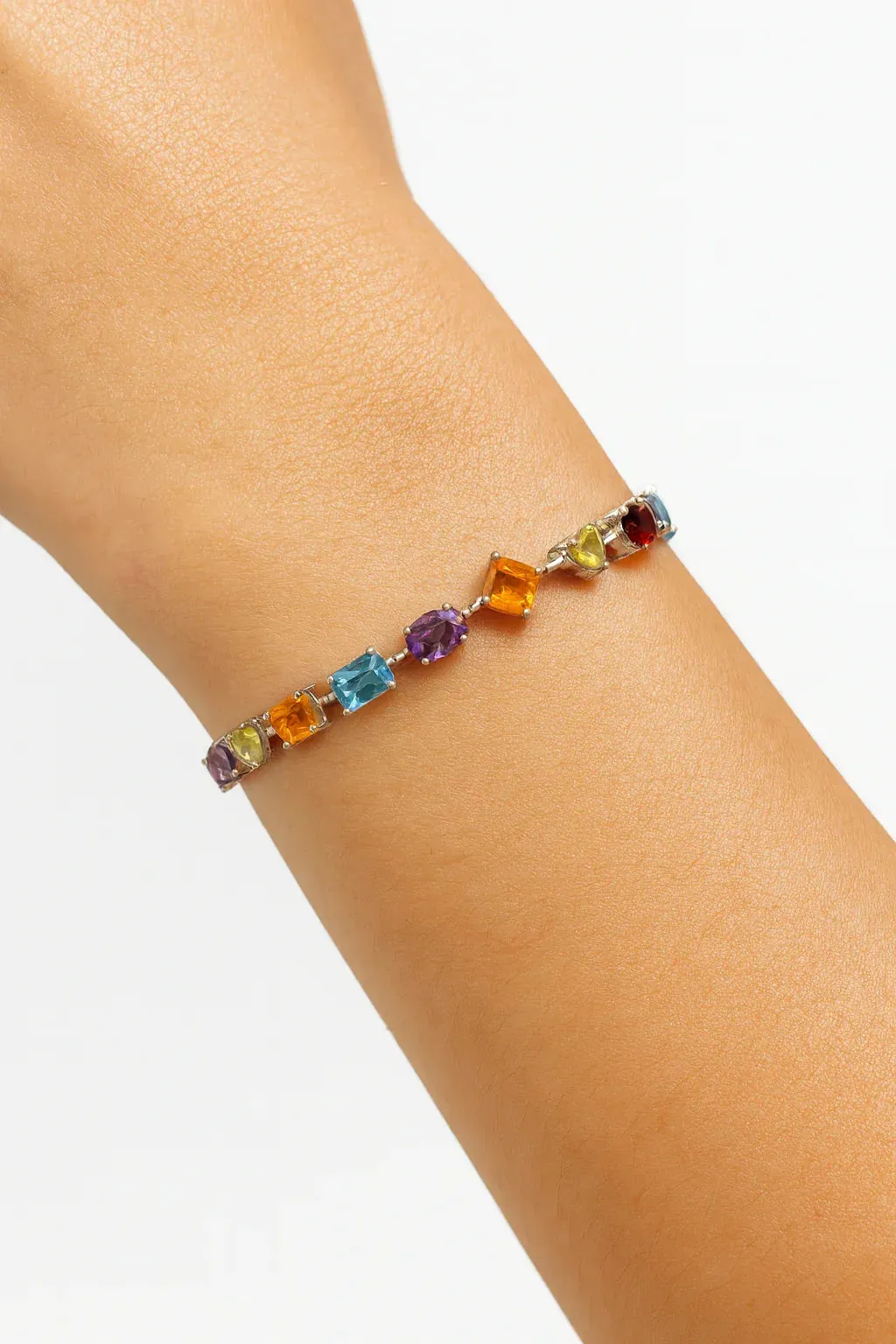 Multi-Shape Multicolor Gemstones Prong Sterling Silver Tennis Bracelet sold by Zulily product image thumbnail 2