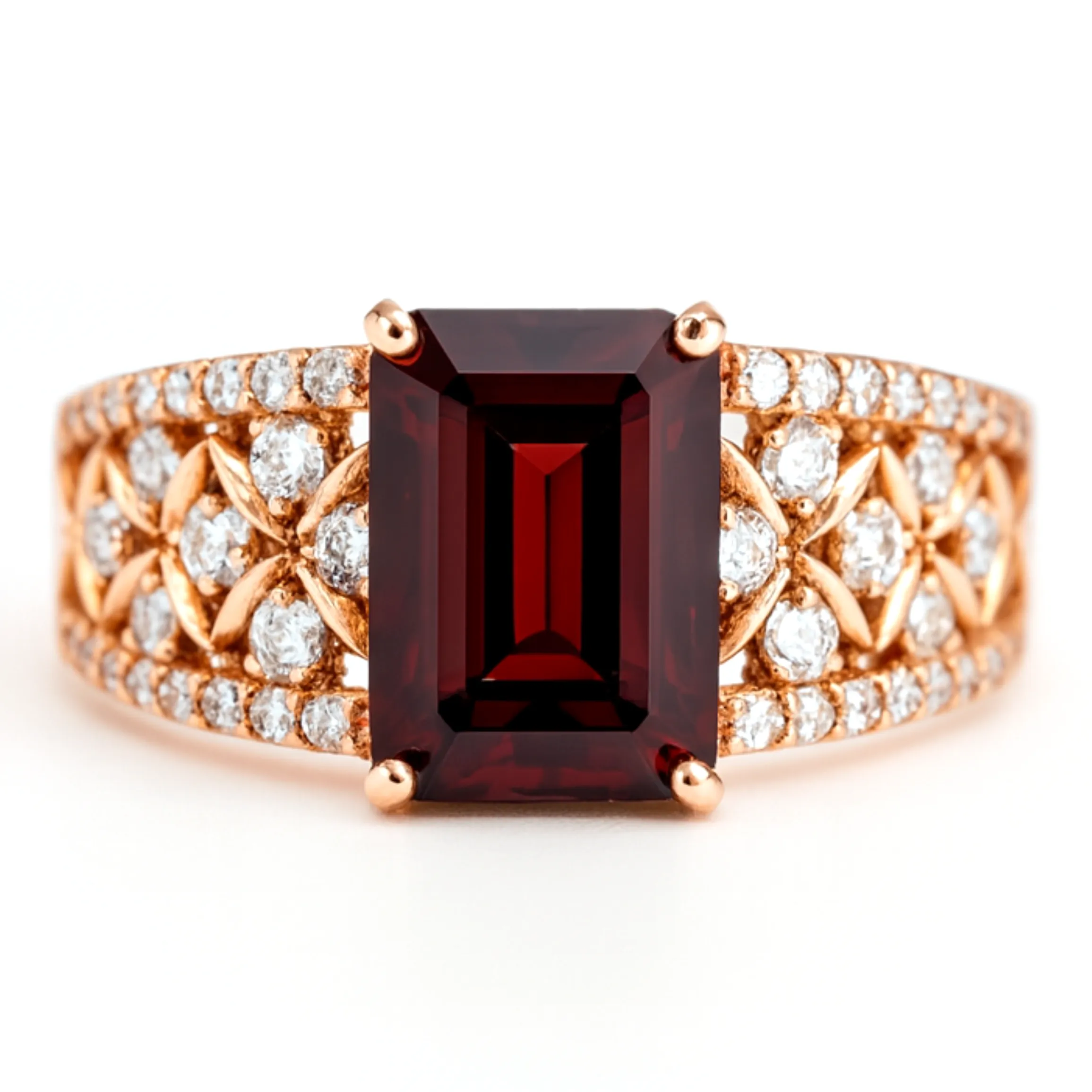 1.55 Ct Emerald Red Garnet and White Topaz Prong Silver Cocktail Ring sold by Zulily