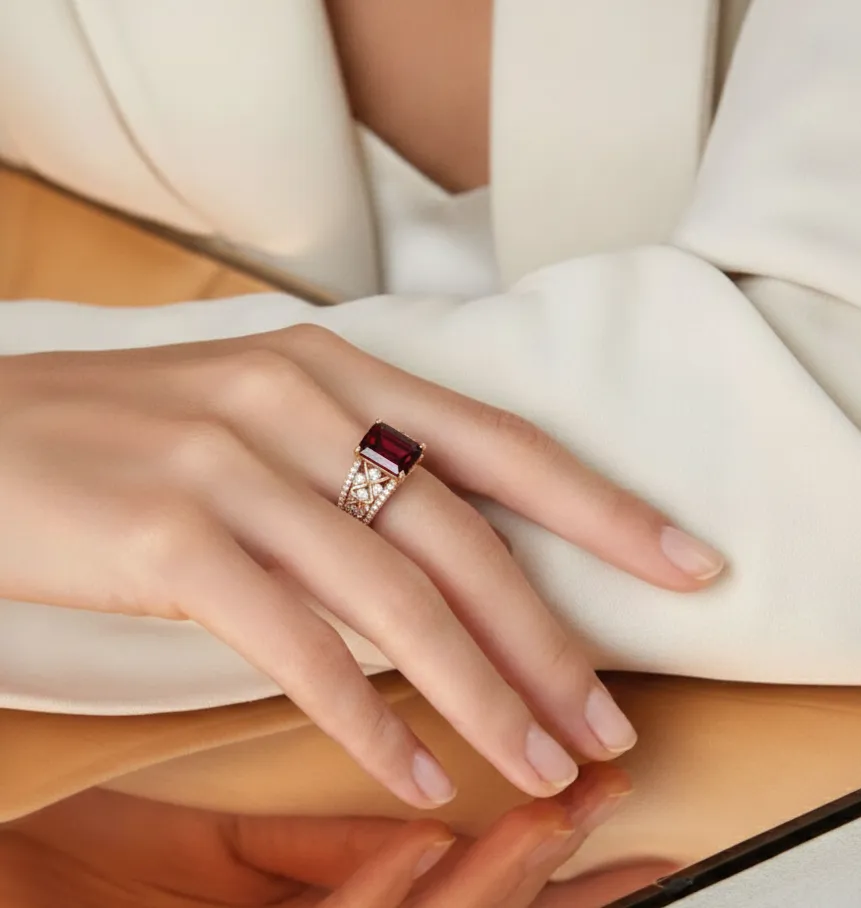 1.55 Ct Emerald Red Garnet and White Topaz Prong Silver Cocktail Ring sold by Zulily product image thumbnail 2