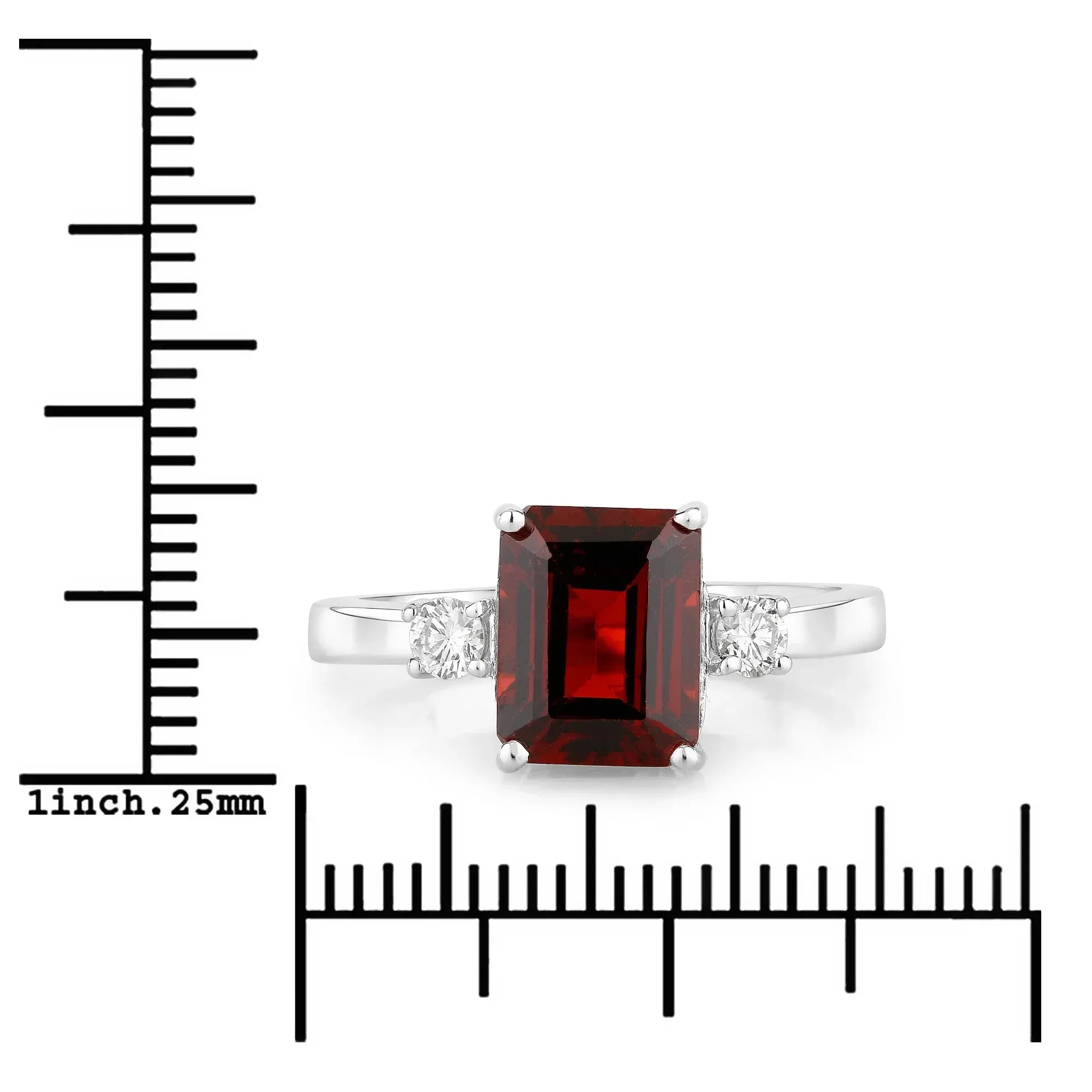2.55 Ct Octagon Red Garnet Lab Diamond Prong Silver Three Stone Ring sold by Zulily product image thumbnail 4
