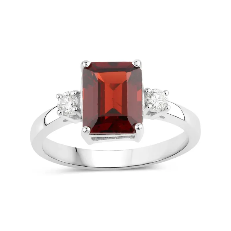 2.55 Ct Octagon Red Garnet Lab Diamond Prong Silver Three Stone Ring made by Zulily