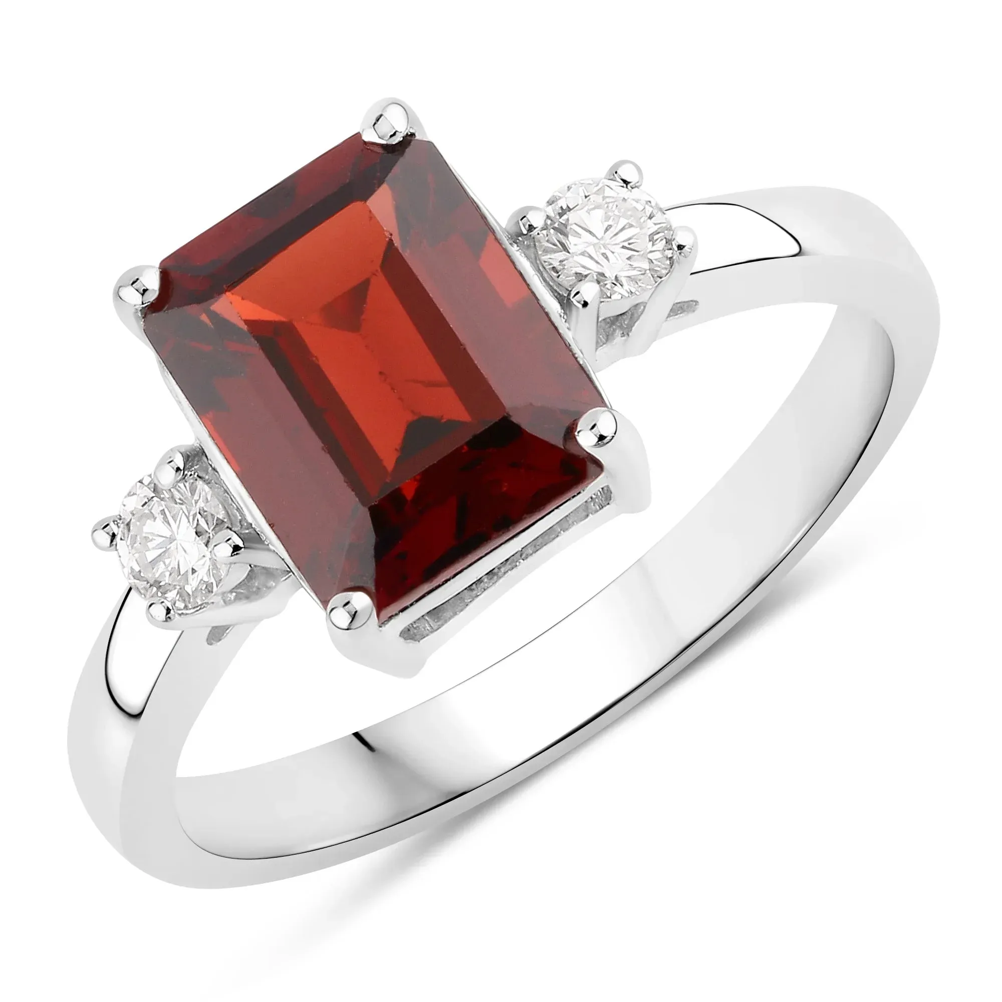 2.55 Ct Octagon Red Garnet Lab Diamond Prong Silver Three Stone Ring sold by Zulily product image thumbnail 2