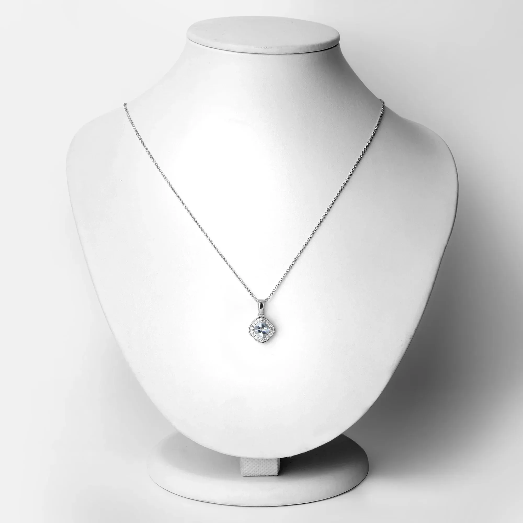 0.75 Ct Cushion Blue Aquamarine and Lab Diamond Prong Silver Halo Pendant Necklace sold by Zulily product image thumbnail 2