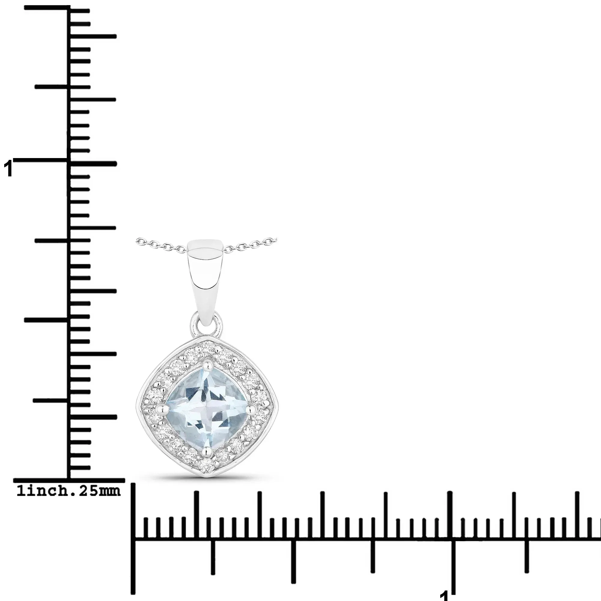0.75 Ct Cushion Blue Aquamarine and Lab Diamond Prong Silver Halo Pendant Necklace sold by Zulily product image thumbnail 3