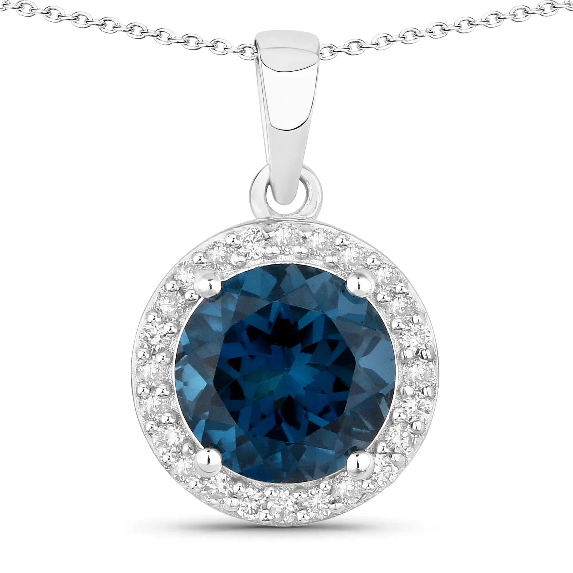 3.20 Ct Round London Blue Topaz Lab Diamond Prong Silver Halo Pendant Necklace sold by Zulily