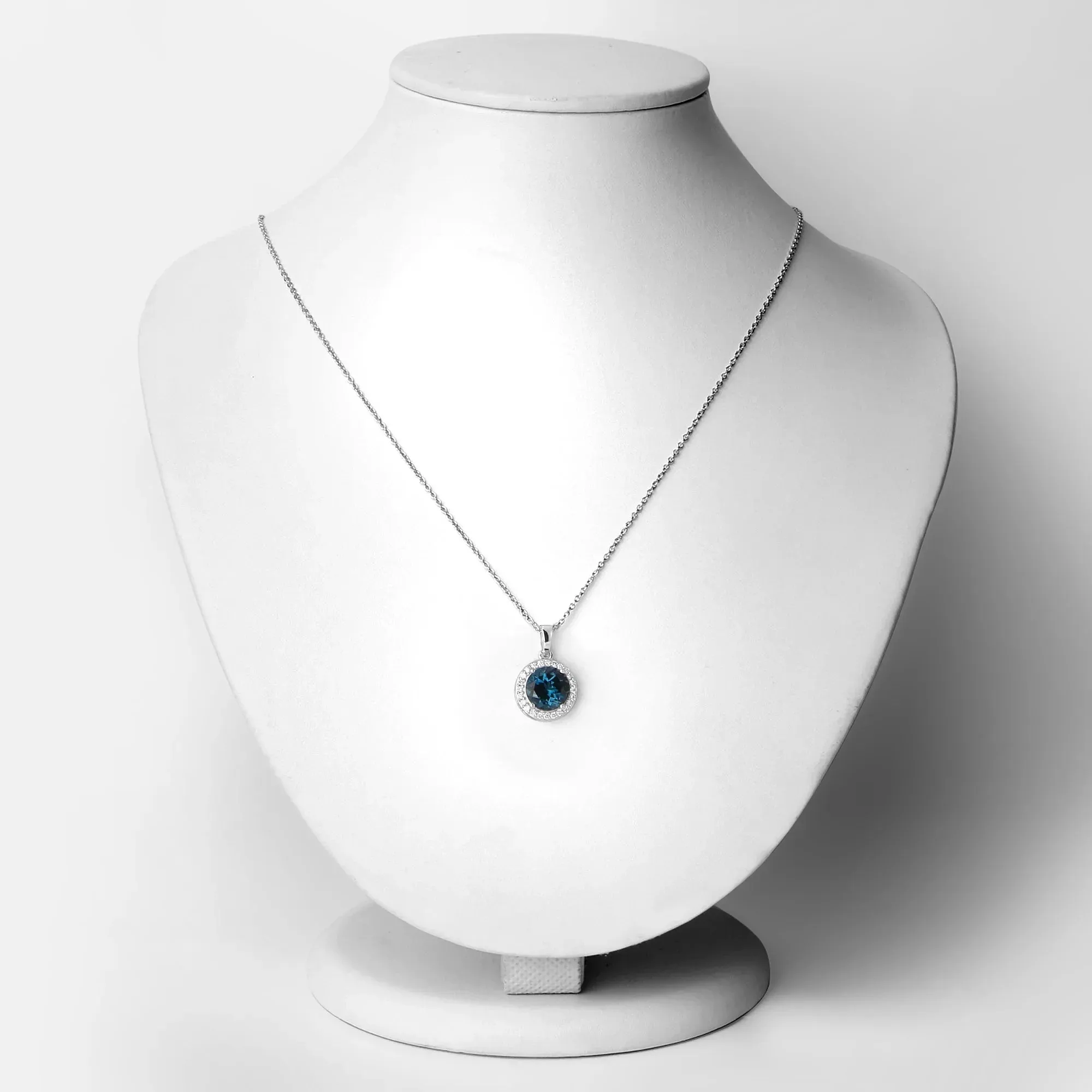 3.20 Ct Round London Blue Topaz Lab Diamond Prong Silver Halo Pendant Necklace sold by Zulily product image thumbnail 2