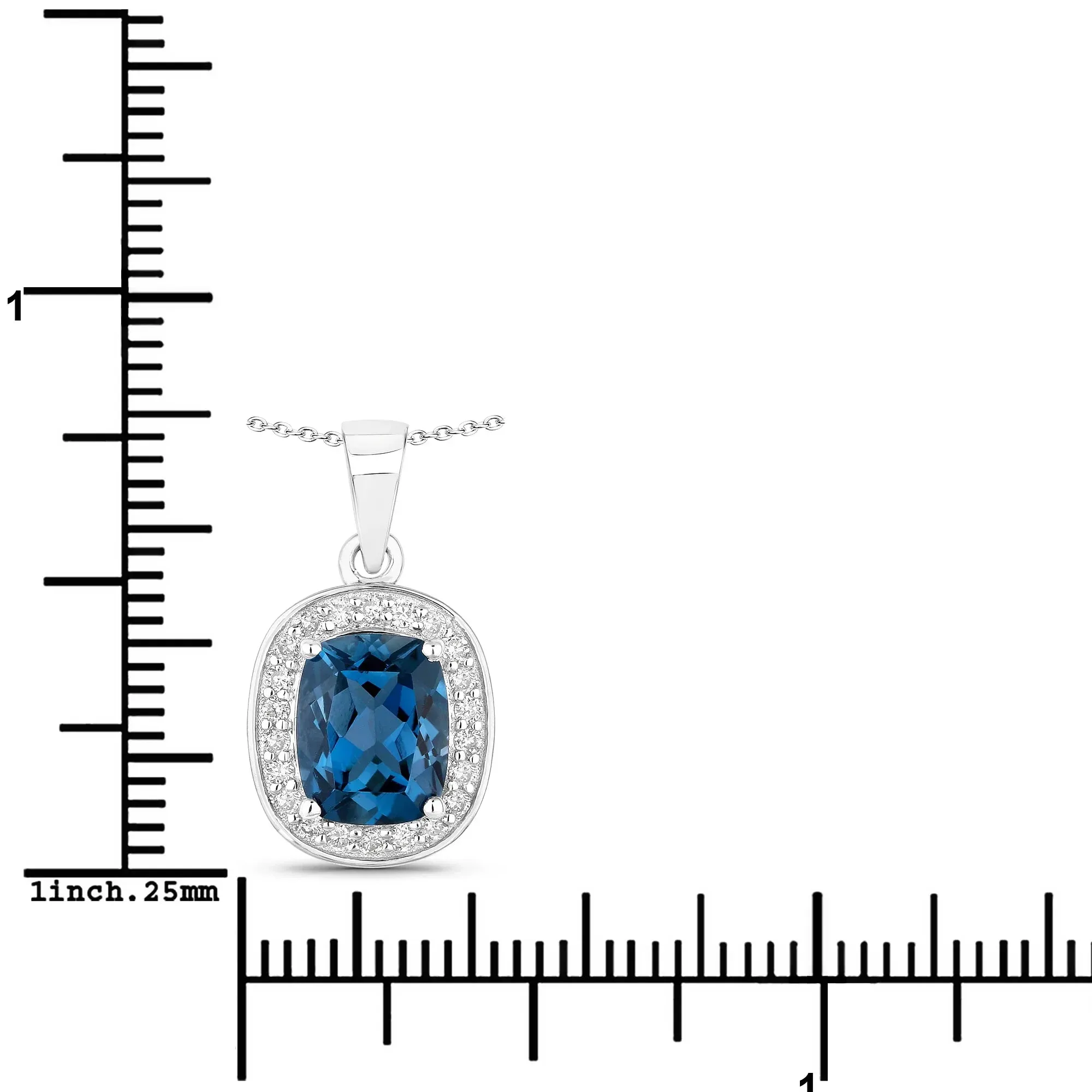 2.01 Ct Cushion London Blue Topaz and Lab Diamond Prong Silver Halo Pendant Necklace sold by Zulily product image thumbnail 3