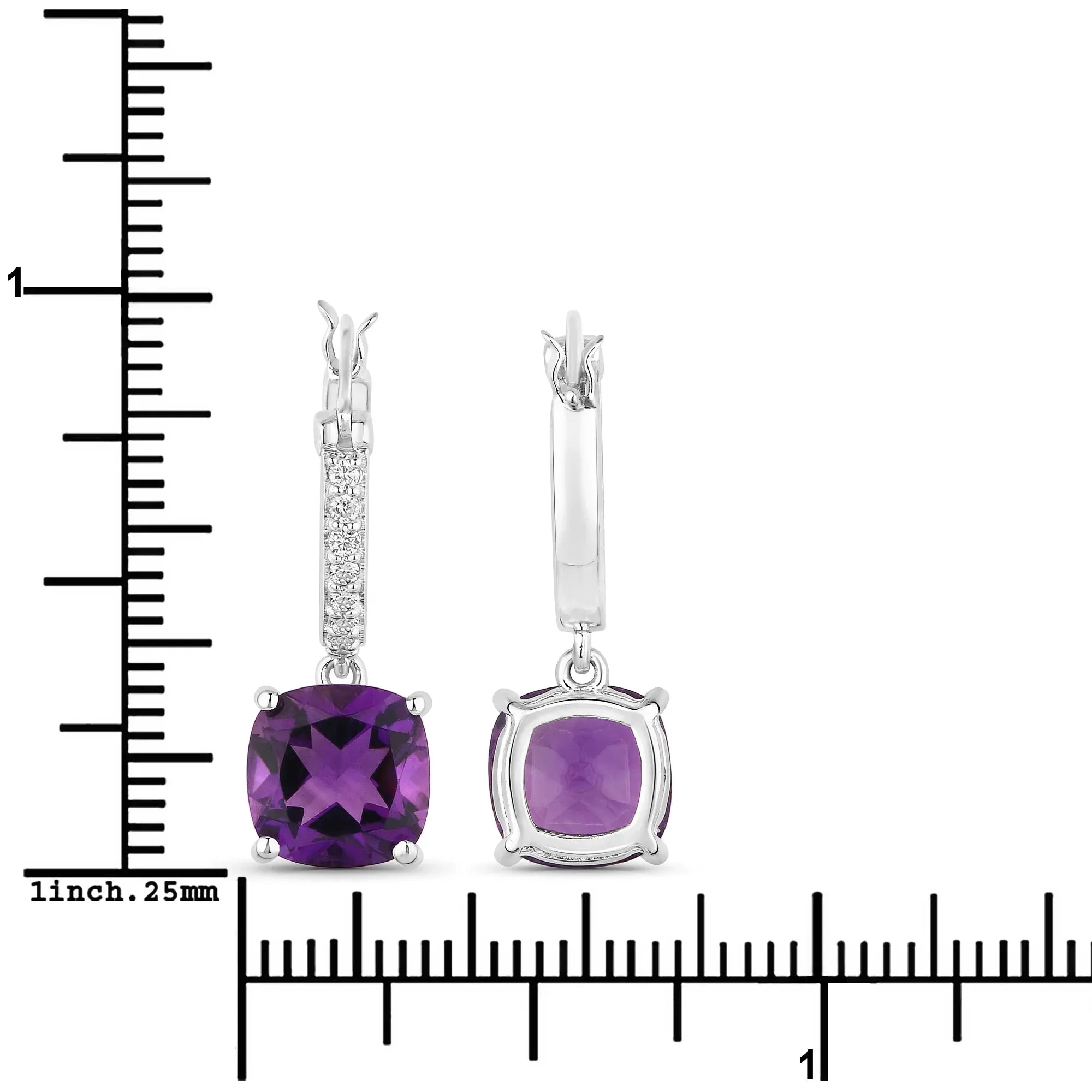 3.60 Ct Cushion Purple Amethyst & Lab Diamond Prong Rhodium Plated Silver Dangle Earrings sold by Zulily product image thumbnail 3