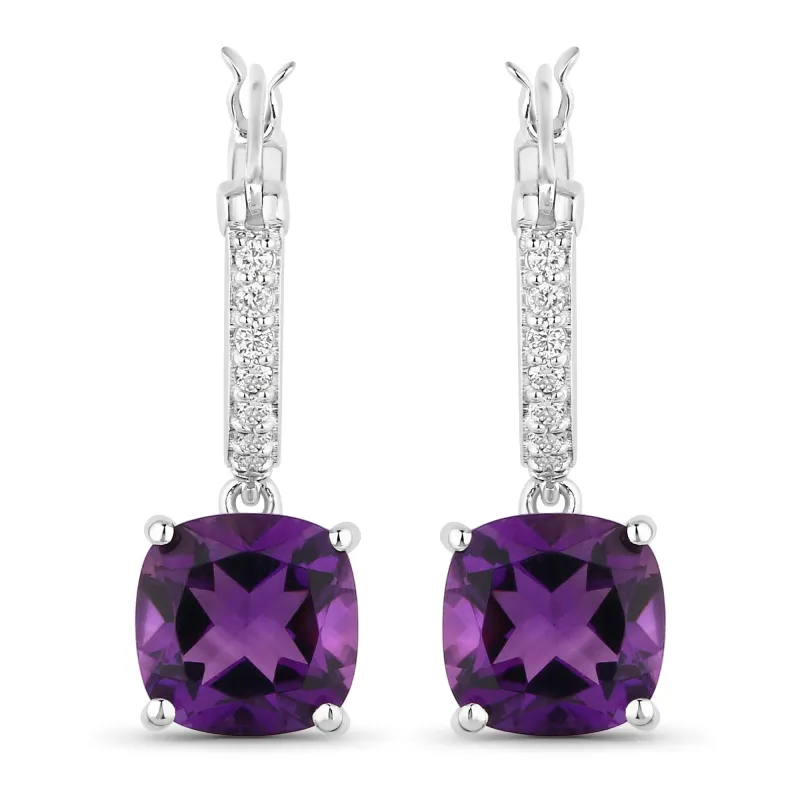 3.60 Ct Cushion Purple Amethyst & Lab Diamond Prong Rhodium Plated Silver Dangle Earrings made by Zulily