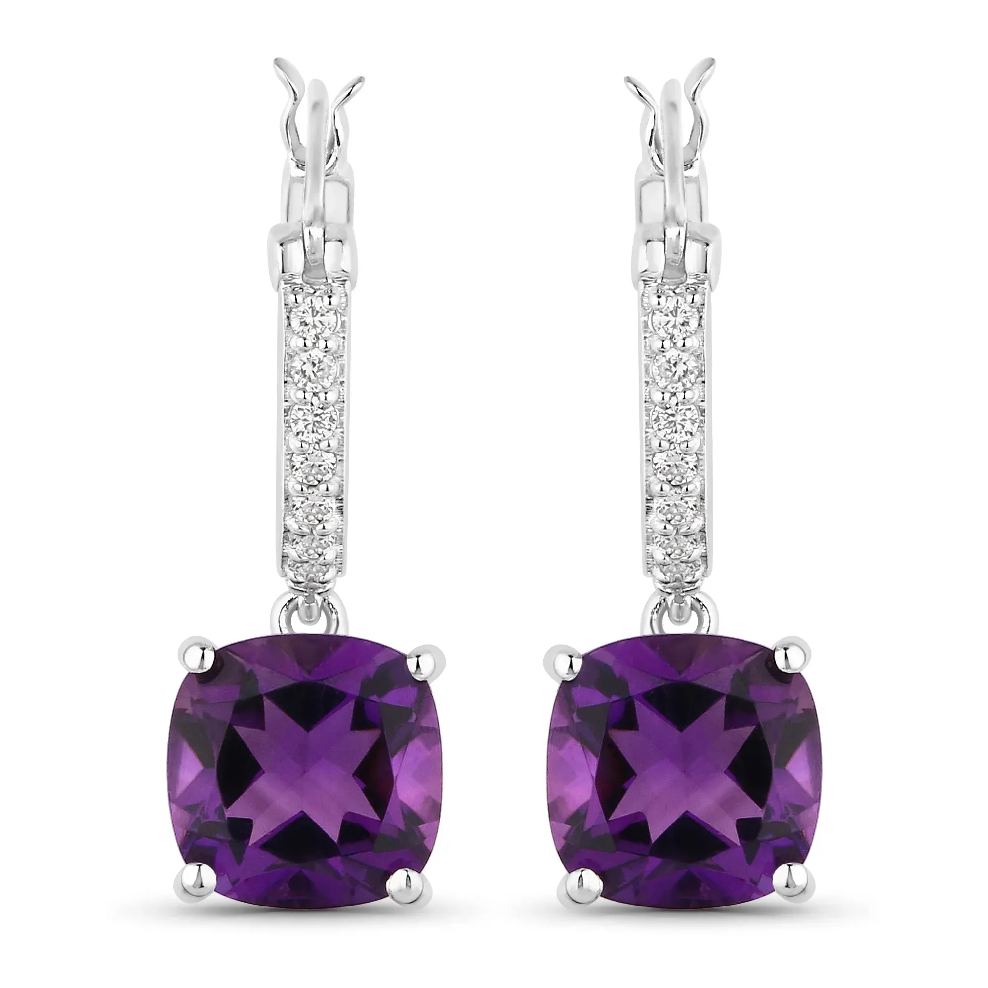 3.60 Ct Cushion Purple Amethyst & Lab Diamond Prong Rhodium Plated Silver Dangle Earrings sold by Zulily