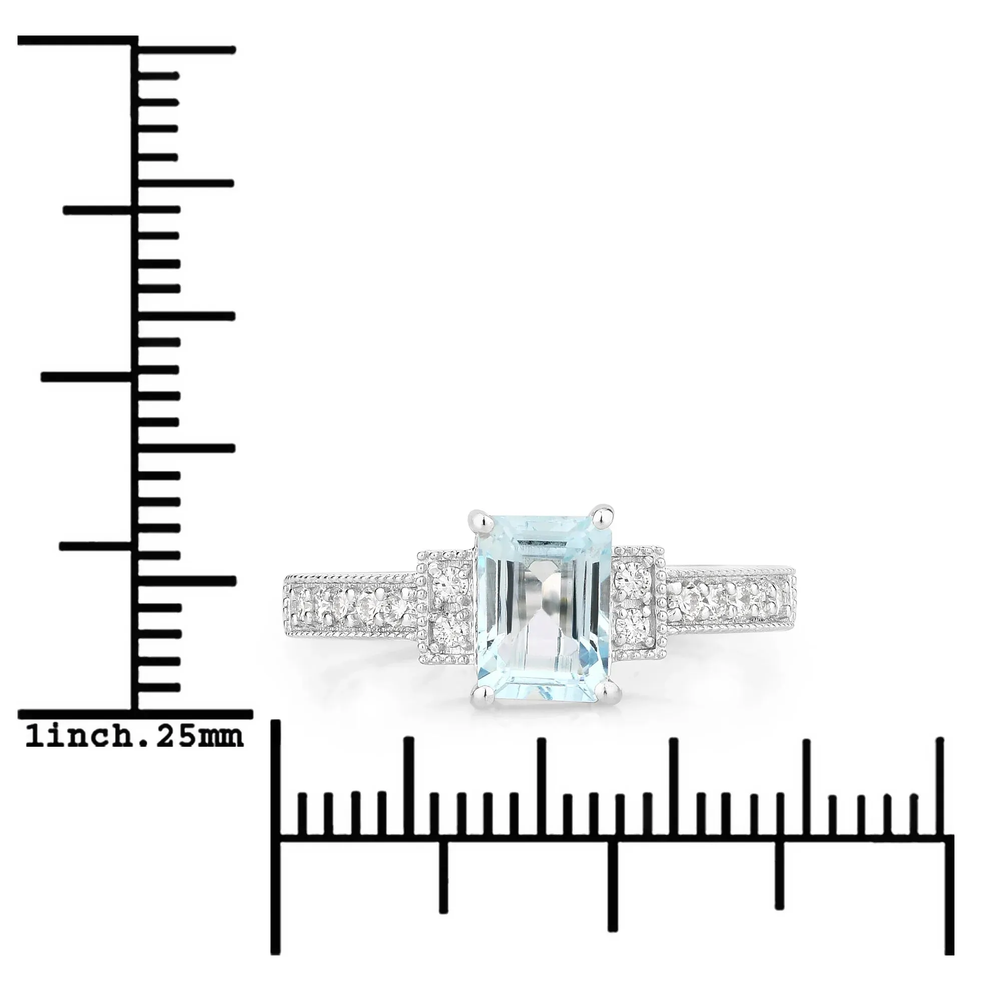 0.80 Ct Octagon Blue Aquamarine & Lab Diamond Prong Silver Pave Bridge Ring sold by Zulily product image thumbnail 4