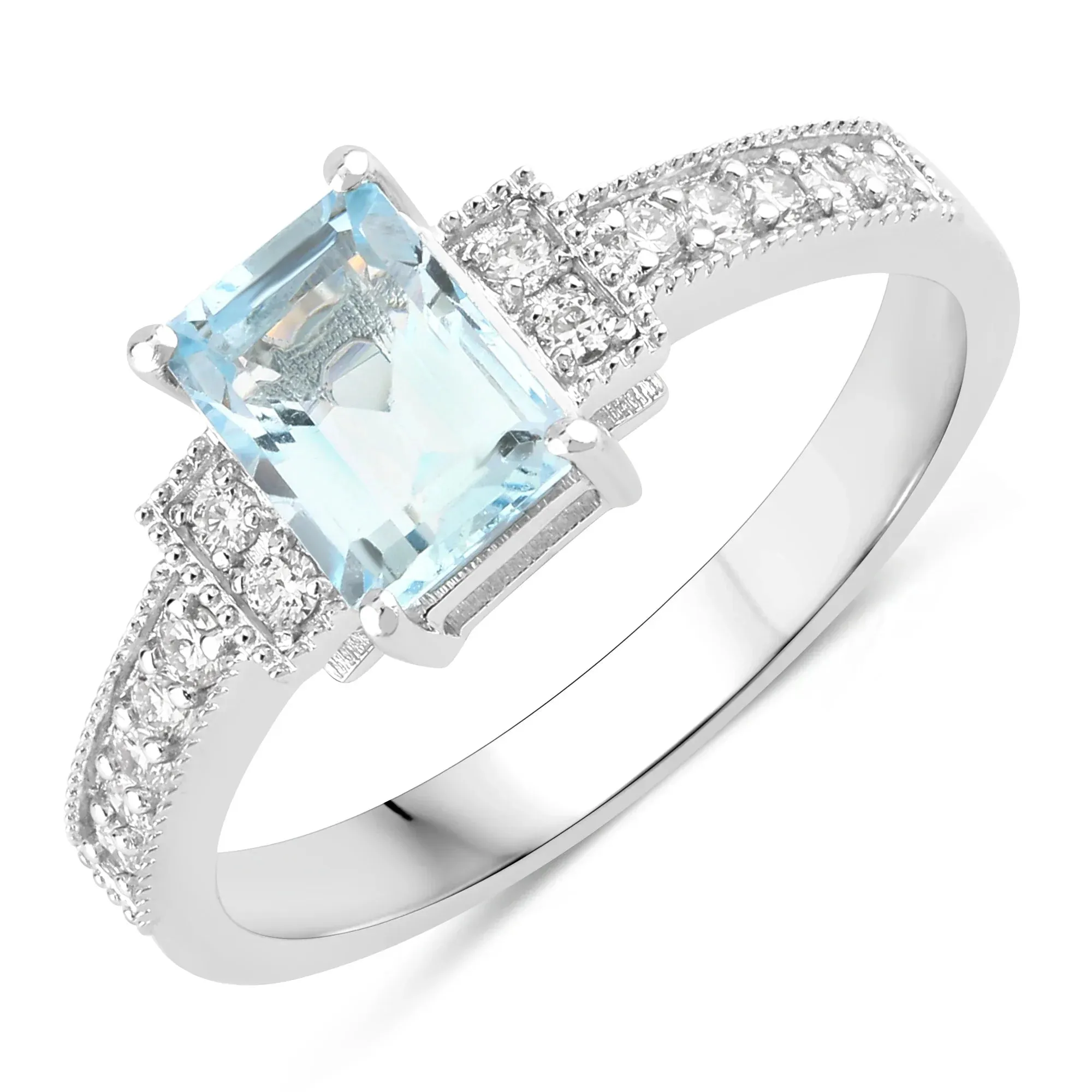 0.80 Ct Octagon Blue Aquamarine & Lab Diamond Prong Silver Pave Bridge Ring sold by Zulily product image thumbnail 2