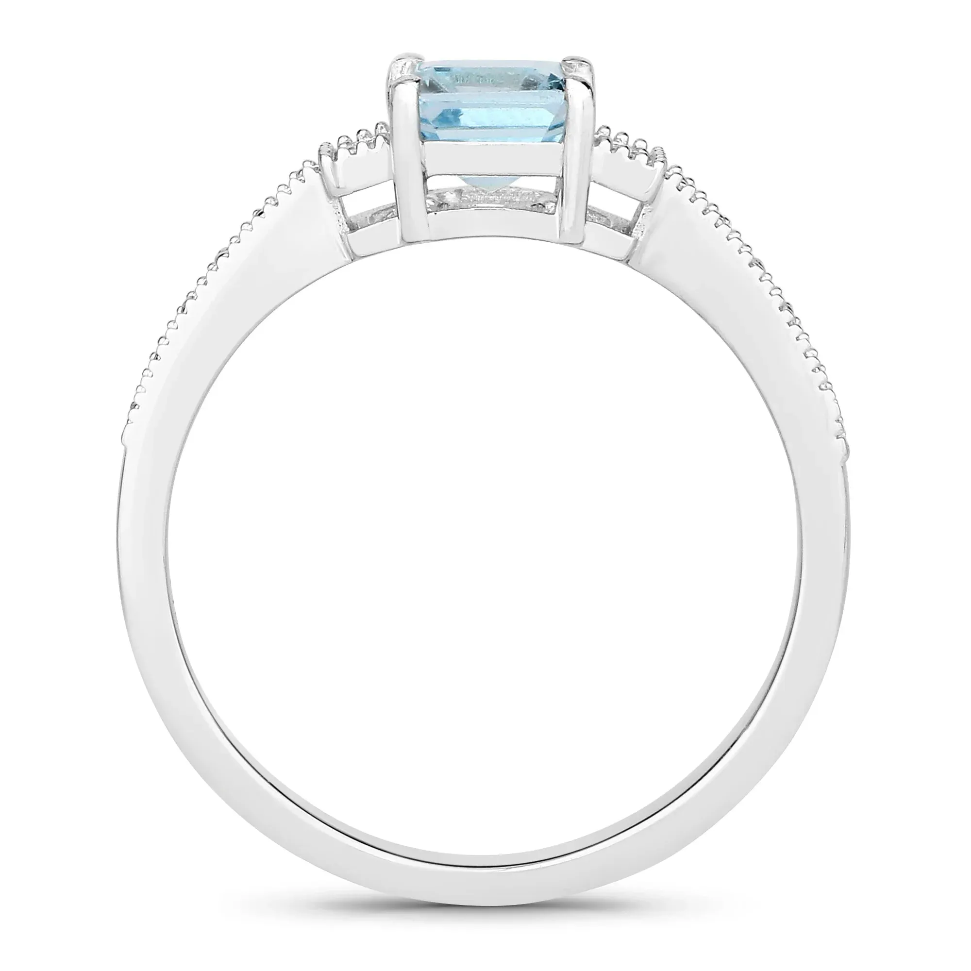 0.80 Ct Octagon Blue Aquamarine & Lab Diamond Prong Silver Pave Bridge Ring sold by Zulily product image thumbnail 3
