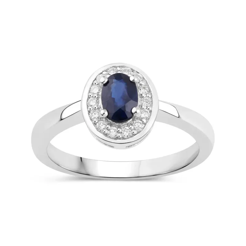 0.48 Ct Oval Blue Sapphire Lab Diamond Prong Silver Halo Statement Ring made by Zulily