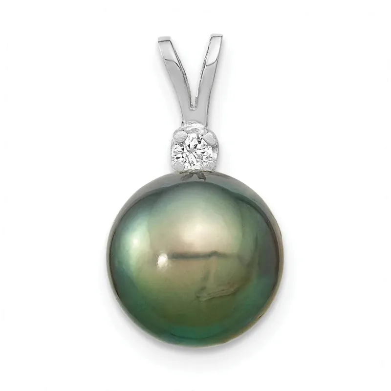 14k Gold Round Black Tahitian Pearl Diamond Pendant made by Zulily