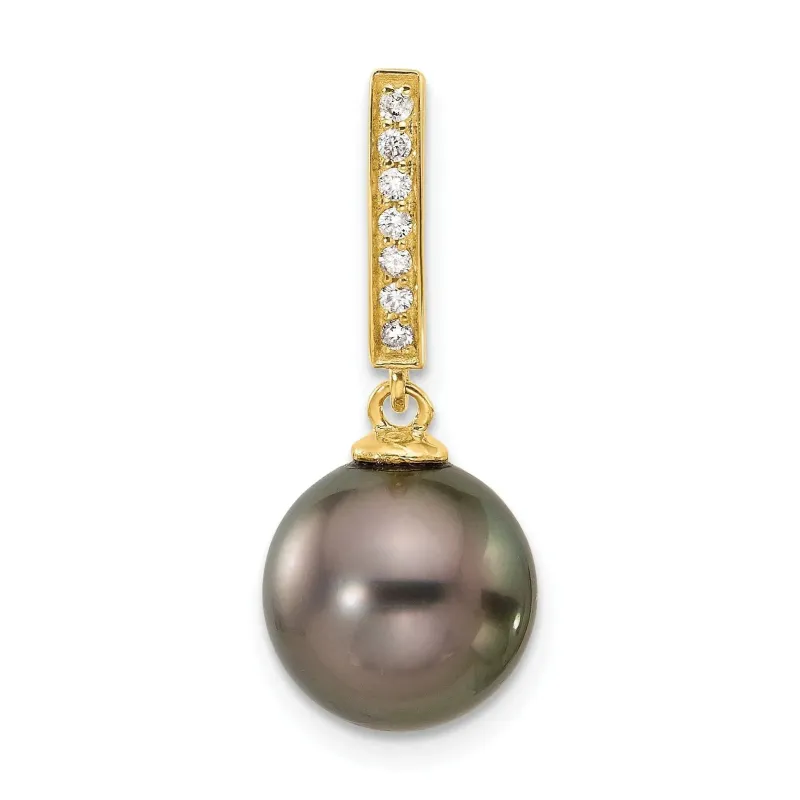 14k Gold Black Tahitian Pearl and Diamond Dangle Pendant made by Zulily