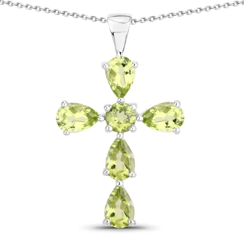 2.24 Ct Green Peridot Prong Silver Cross Pendant Necklace made by Zulily