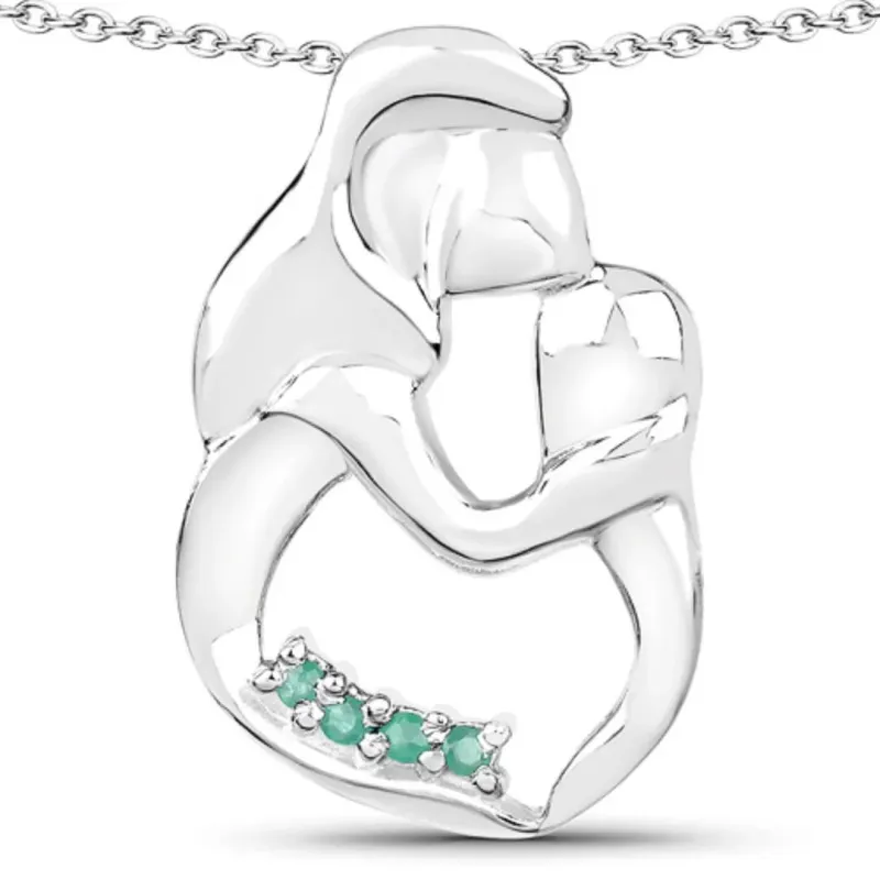 Round Green Emerald Prong Silver Mom Pendant Necklace made by Zulily