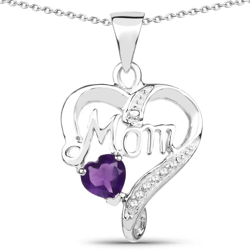 0.49 Ct Heart Purple Amethyst Prong Silver Mom Pendant Necklace made by Zulily